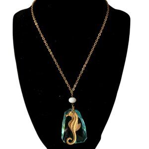 Blue Crystal Seahorse Pendant Chain Necklace